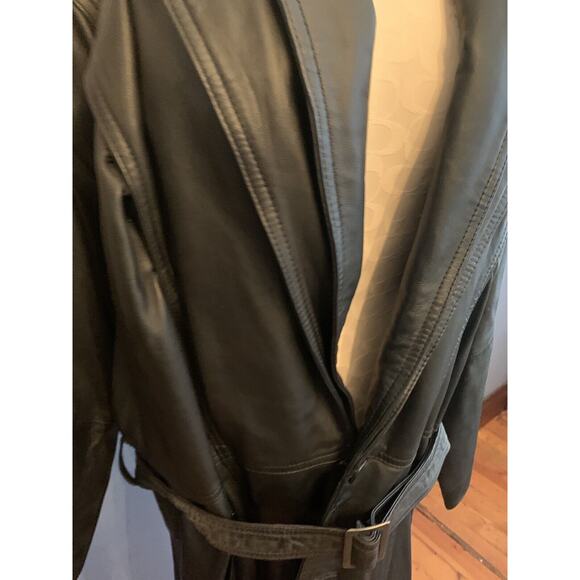 Medium Pelle Moda Women's Vintage 49" Long Leather Insulated Overcoat Belted - Picture 3 of 11